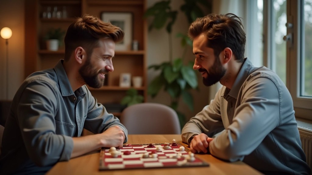 Group of friends sitting around a table playing board games, smiling and engaged in gameplay