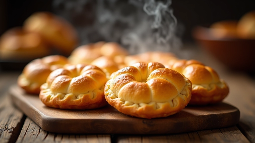 Fresh baked golden-brown Latvian pirāgi pastries arranged on a linen cloth with herbs and spices nearby