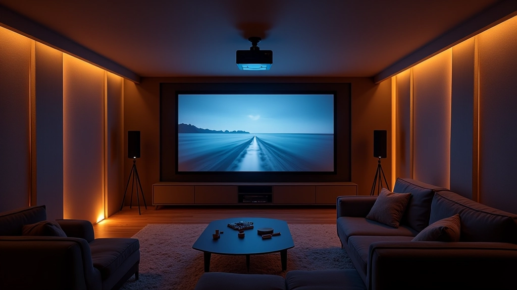 Home cinema setup with projector and speakers