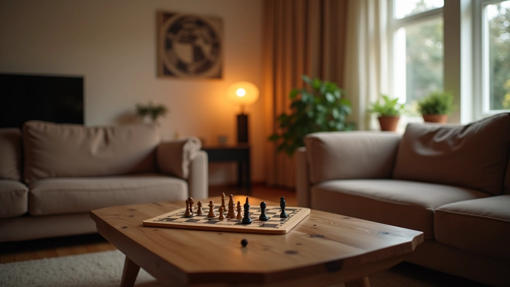 Modern living room setup with board games and entertainment space